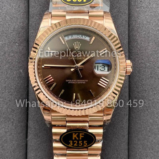 Rolex Everose Gold Day Date 40 228235-0002 Chocolate Dial  1:1 Best Clone KF Factory 215 Gram