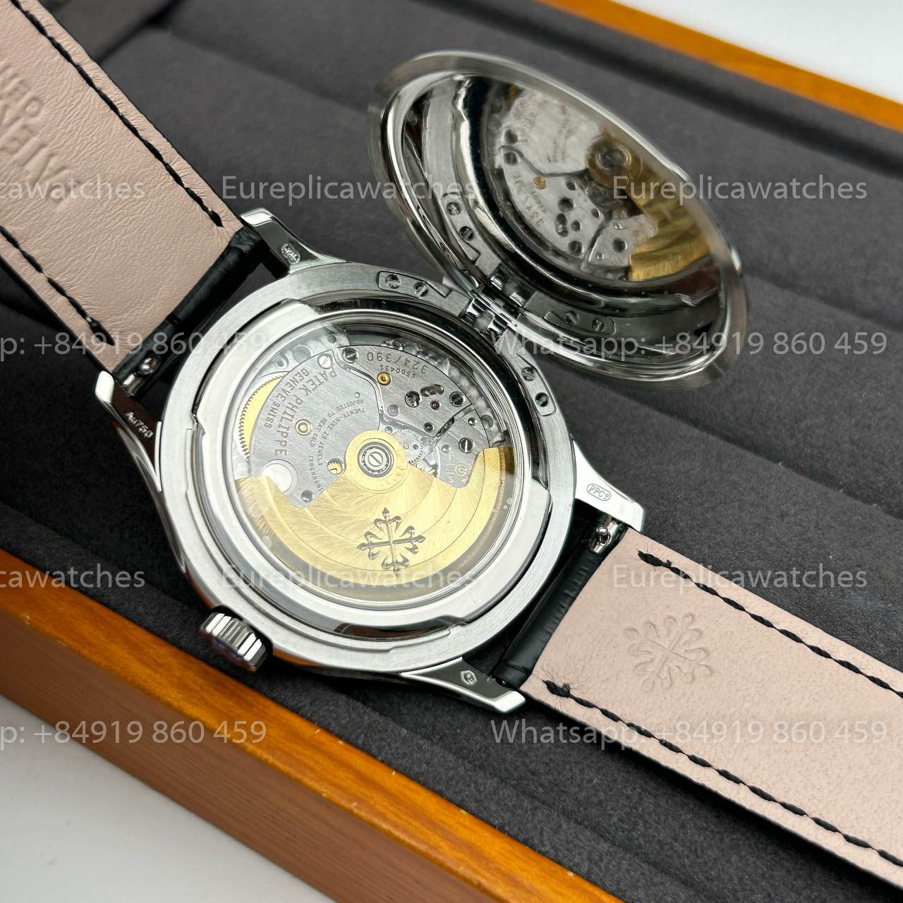 Patek Philippe Calatrava 5227G Cadran blanc 1:1 Meilleure édition 3K Bracelet en cuir noir d'usine