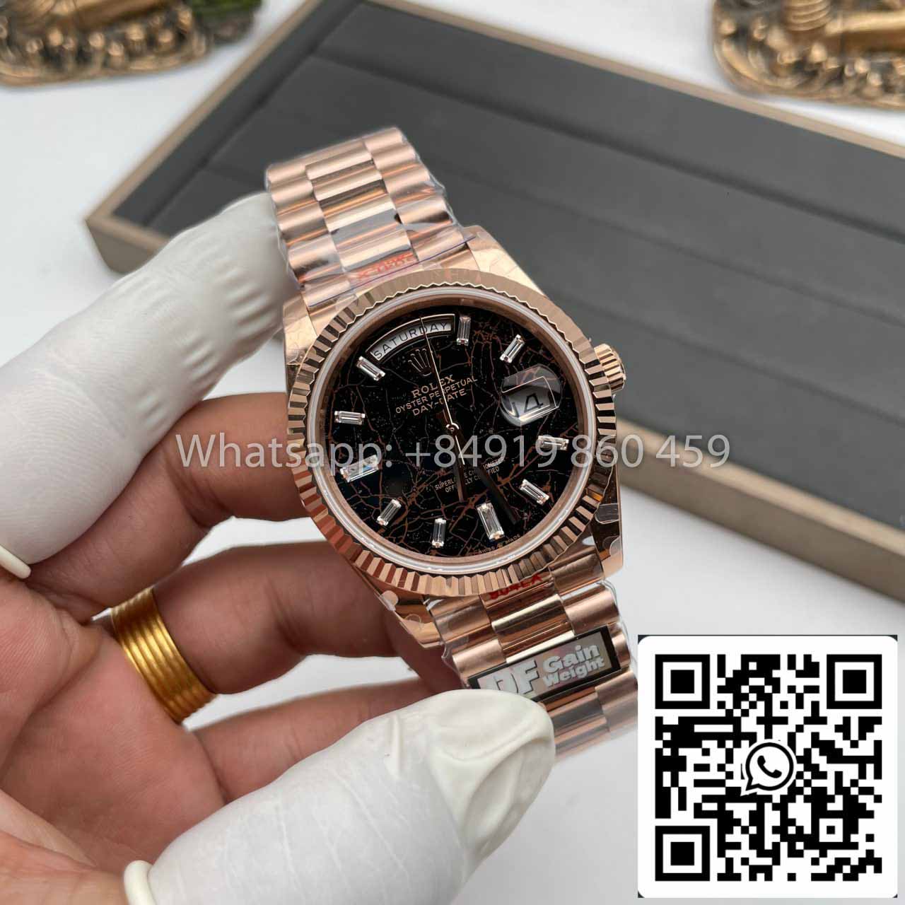Rolex Everose Gold Day Date 40 228235-0045 1:1 Best Edition QF Factory Eisenkiesel Zifferblatt