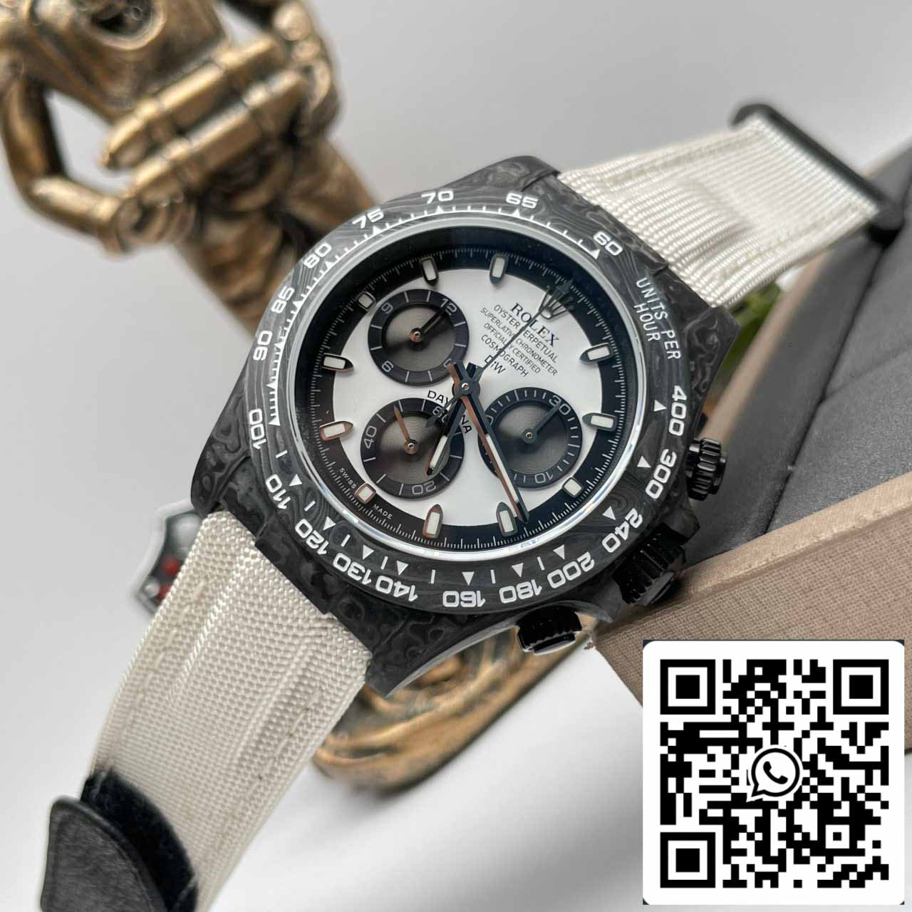 Rolex Daytona Cosmograph Carbon Fiber Diw Customized Version 1:1 Best Edition Noob Factory Weißes Zifferblatt