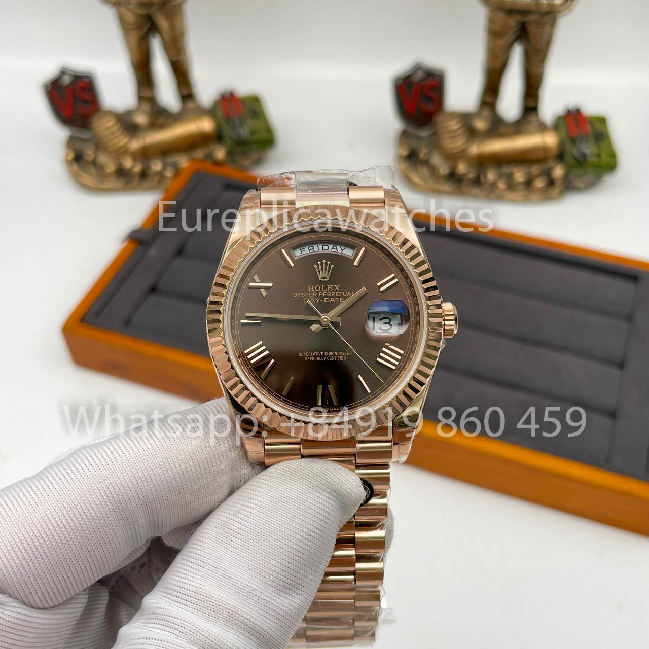 Rolex Everose Gold Day Date 40 228235-0002 Cadran Chocolat 1:1 Meilleur Clone KF Factory 215 Grammes