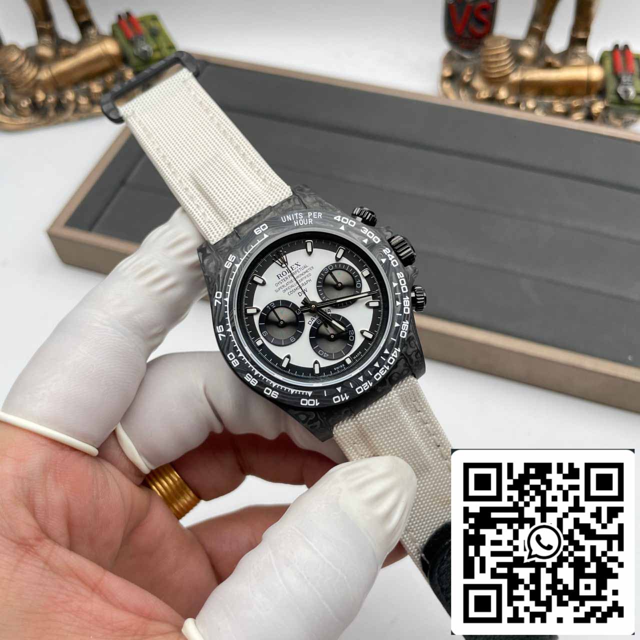Rolex Daytona Cosmograph Carbon Fiber Diw Customized Version 1:1 Best Edition Noob Factory Weißes Zifferblatt