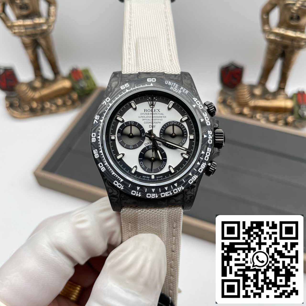 Rolex Daytona Cosmograph Carbon Fiber Diw Customized Version 1:1 Best Edition Noob Factory Weißes Zifferblatt