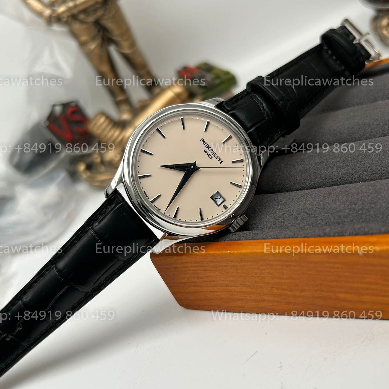 Patek Philippe Calatrava 5227G Cadran blanc 1:1 Meilleure édition 3K Bracelet en cuir noir d'usine