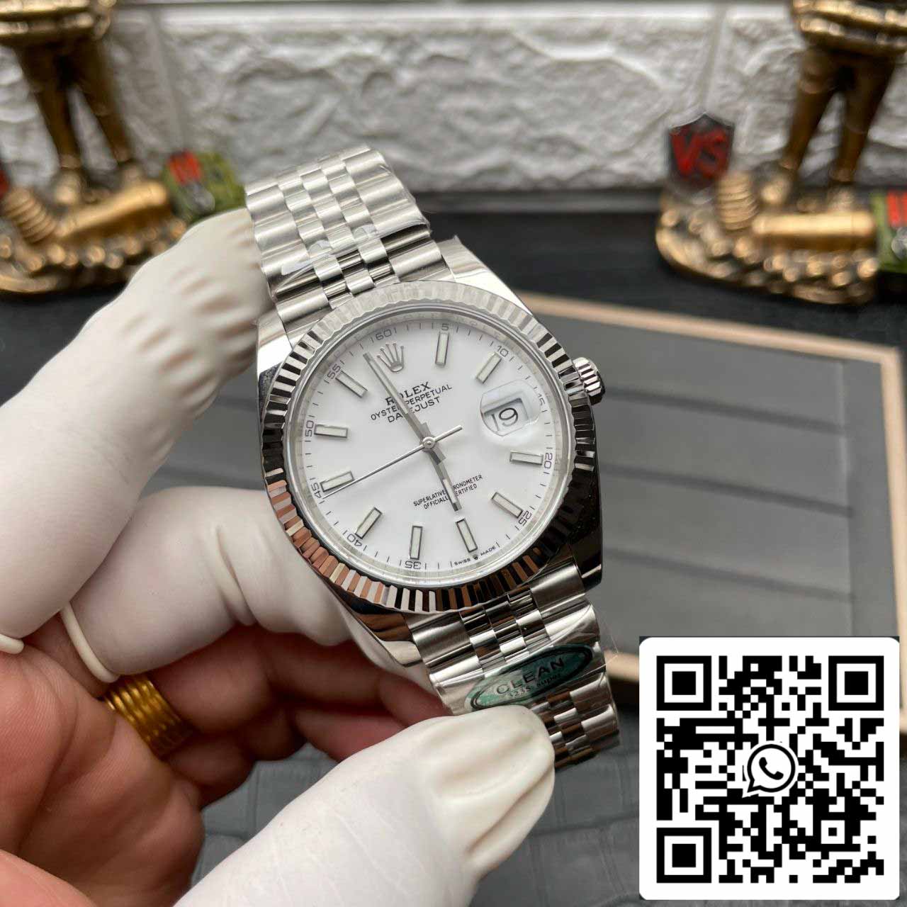 Rolex Datejust M126334-0010 Bracelet Jubilee 41 mm Cadran blanc d'usine propre