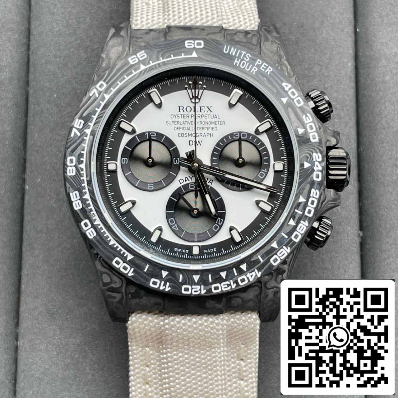 Rolex Daytona Cosmograph Carbon Fiber Diw Customized Version 1:1 Best Edition Noob Factory Weißes Zifferblatt