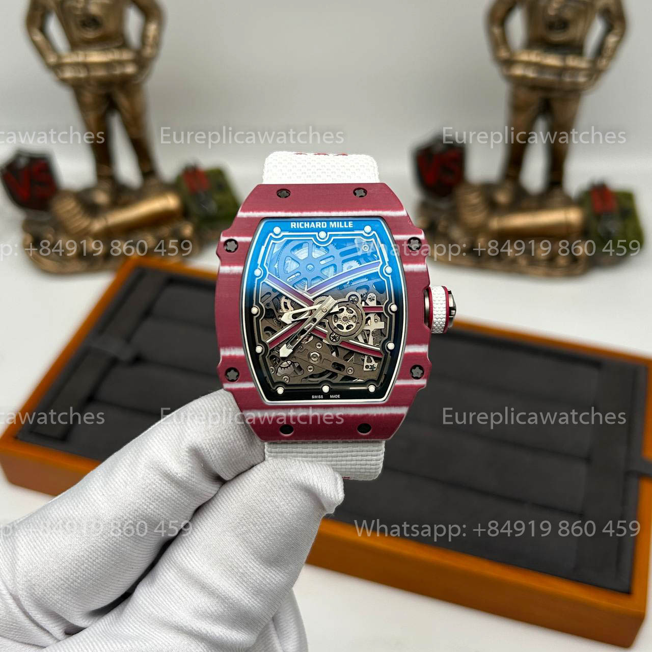 Réplique Richard Mille RM67-02 Boîtier en carbone rouge 1:1 Meilleure version Bracelet blanc d'usine VAF