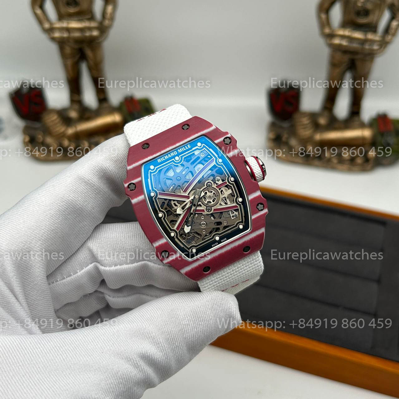 Réplique Richard Mille RM67-02 Boîtier en carbone rouge 1:1 Meilleure version Bracelet blanc d'usine VAF
