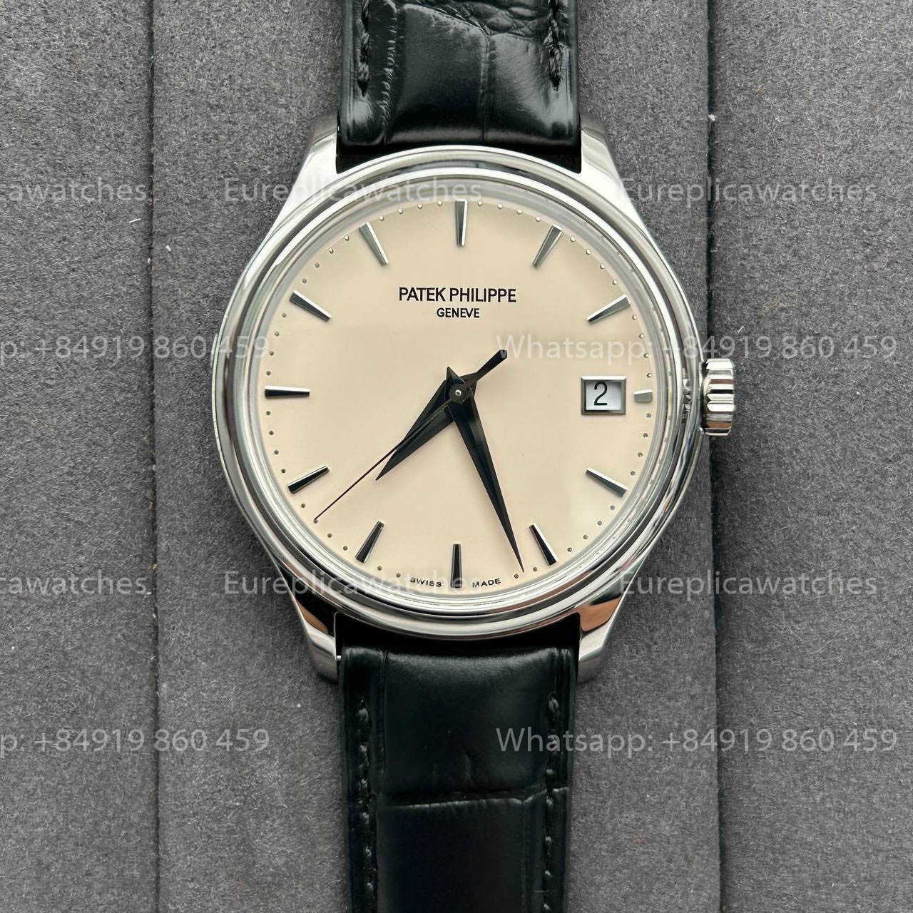 Patek Philippe Calatrava 5227G Cadran blanc 1:1 Meilleure édition 3K Bracelet en cuir noir d'usine