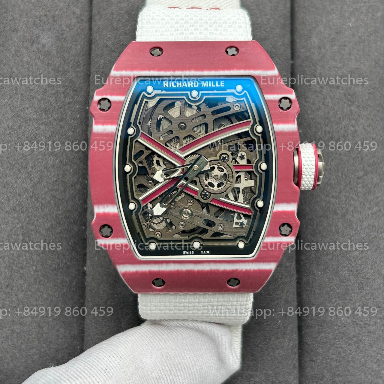 Réplique Richard Mille RM67-02 Boîtier en carbone rouge 1:1 Meilleure version Bracelet blanc d'usine VAF