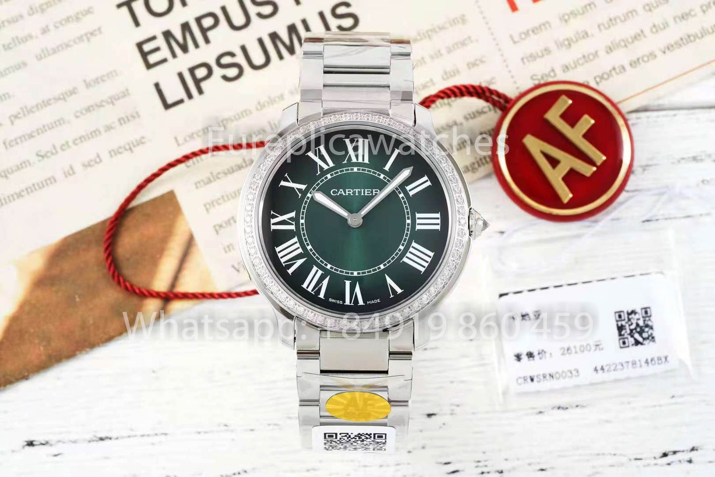 Cartier Ronde Must De Cartier 36 mm Custom Diamond 1:1 Best Clone AF Factory grünes Zifferblatt