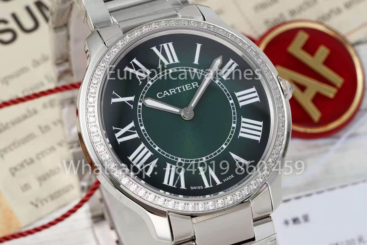 Cartier Ronde Must De Cartier 36 mm Custom Diamond 1:1 Best Clone AF Factory grünes Zifferblatt
