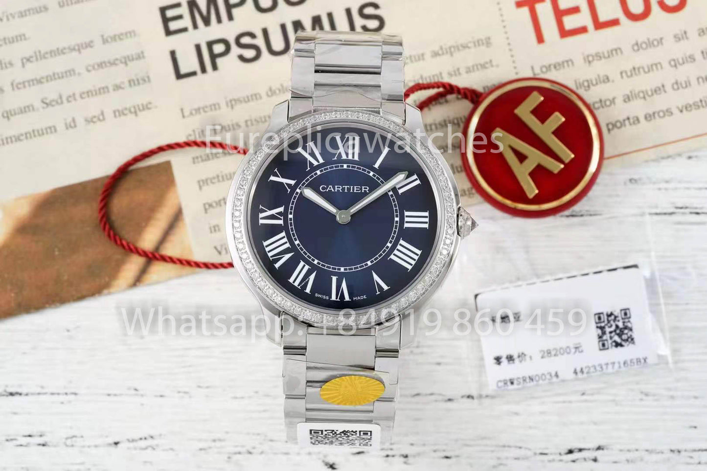 Cartier Ronde Must De Cartier 36mm Custom Diamond 1:1 Best Clone AF Factory Blue Dial