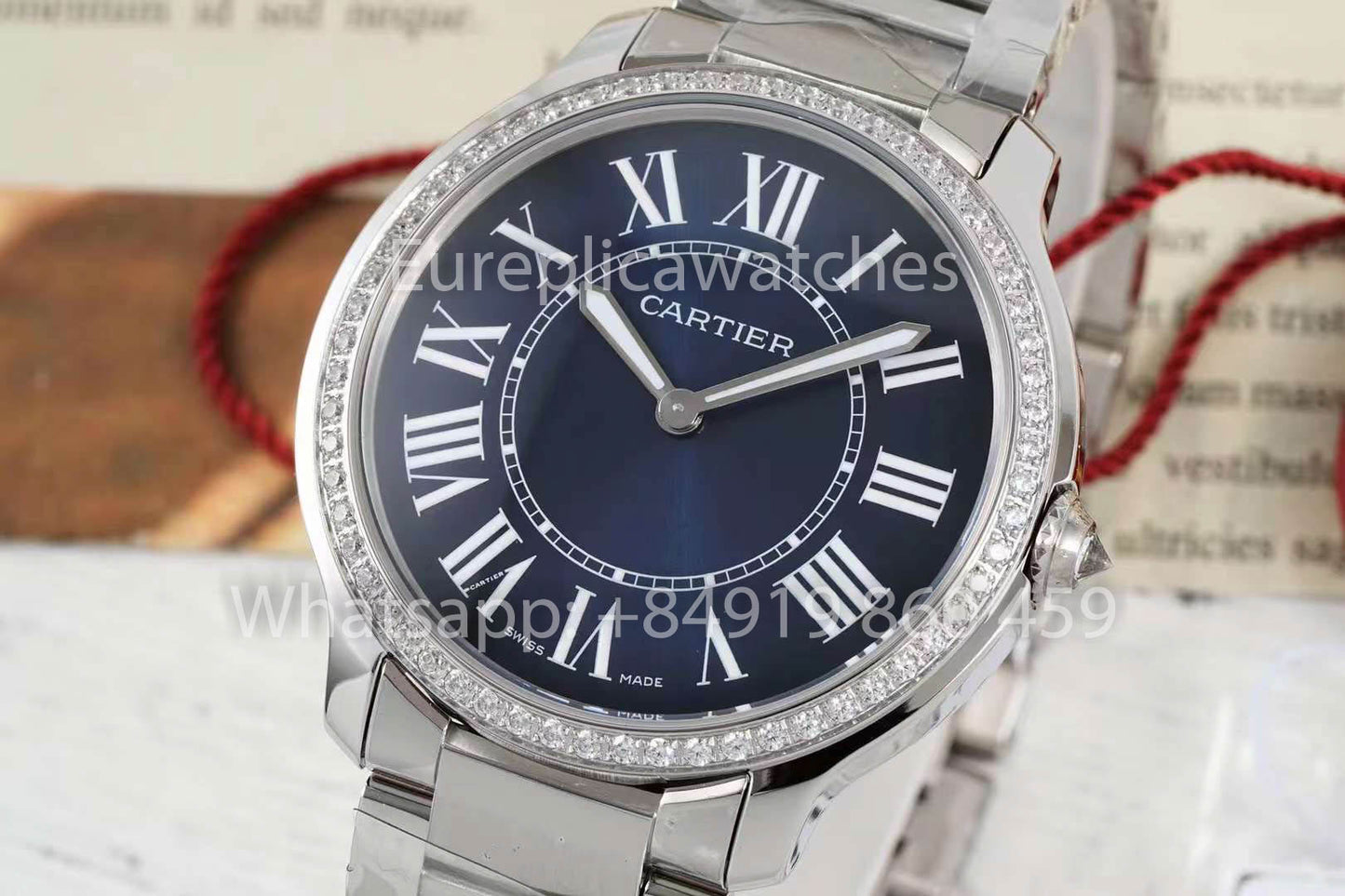 Cartier Ronde Must De Cartier 36mm Custom Diamond 1:1 Best Clone AF Factory Blue Dial