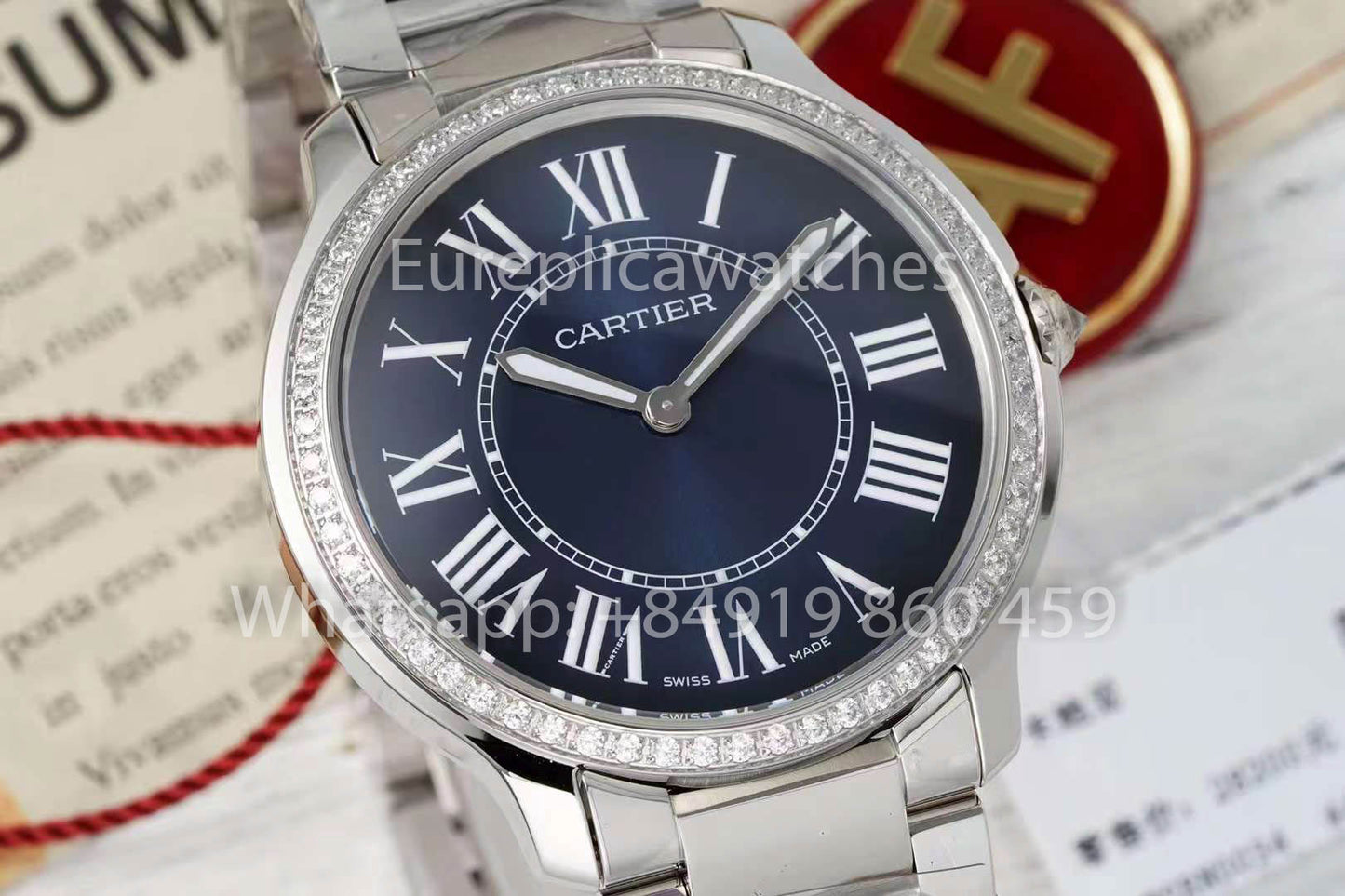 Cartier Ronde Must De Cartier 36mm Custom Diamond 1:1 Best Clone AF Factory Blue Dial