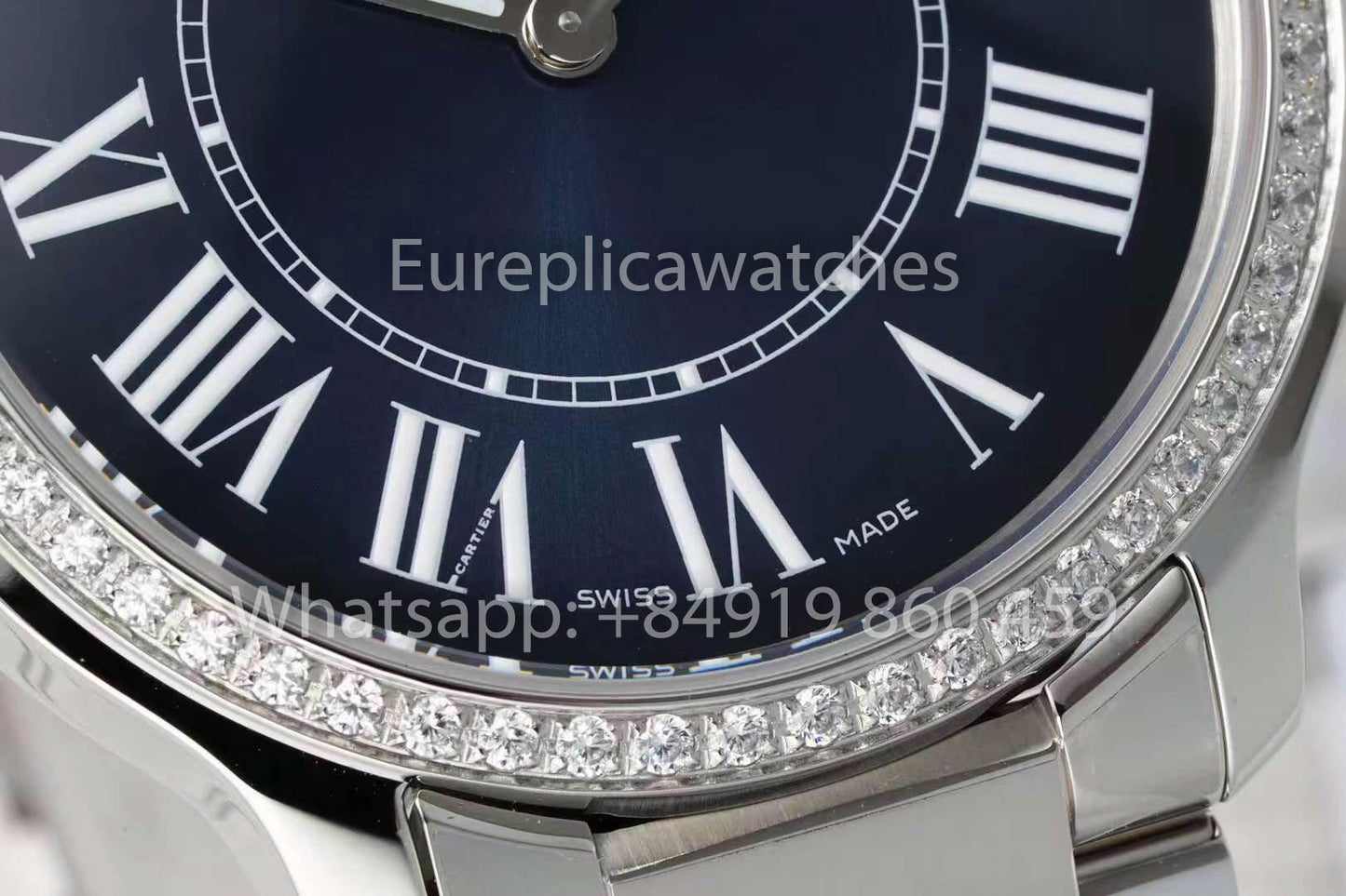 Cartier Ronde Must De Cartier 36mm Custom Diamond 1:1 Best Clone AF Factory Blue Dial