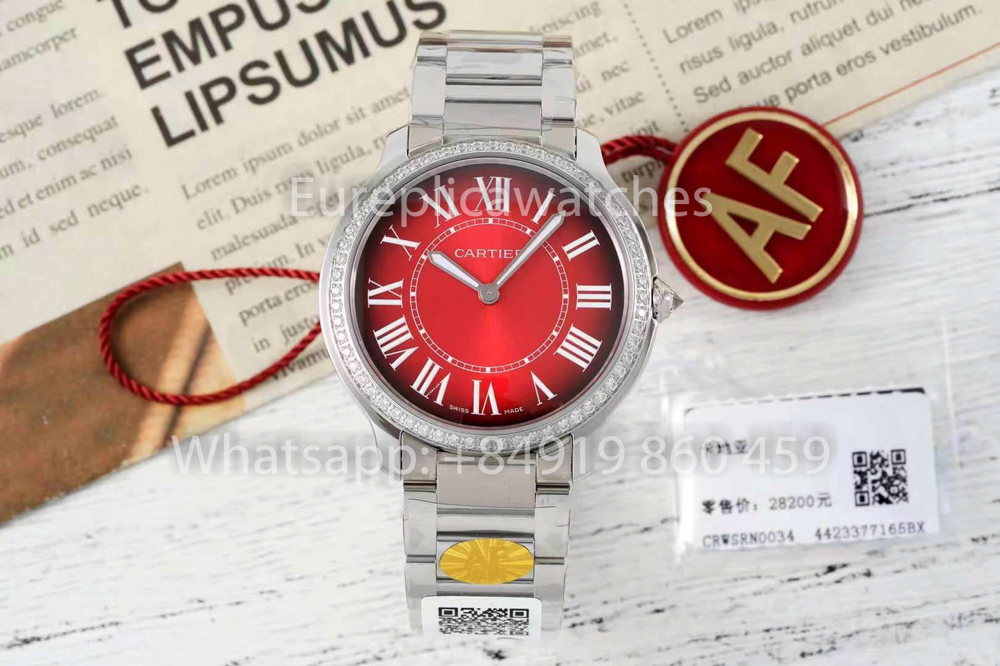 Cartier Ronde Must De Cartier 36mm Custom Diamond 1:1 Best Clone AF Factory Red Dial