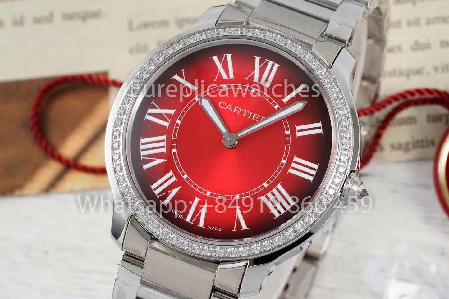 Cartier Ronde Must De Cartier 36mm Custom Diamond 1:1 Best Clone AF Factory Red Dial