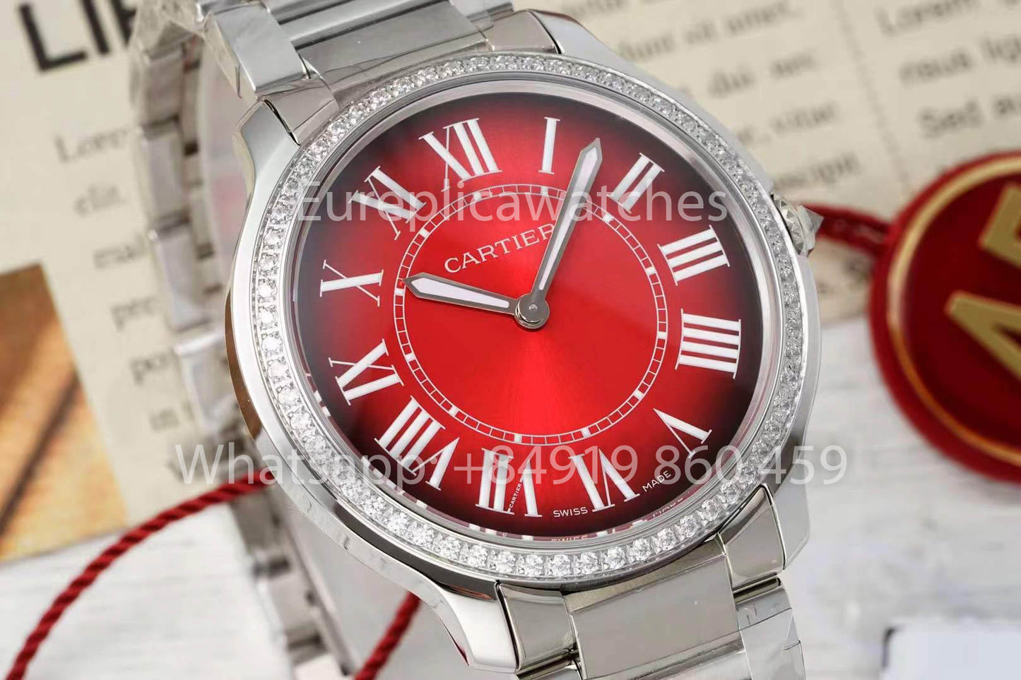 Cartier Ronde Must De Cartier 36mm Custom Diamond 1:1 Best Clone AF Factory Red Dial