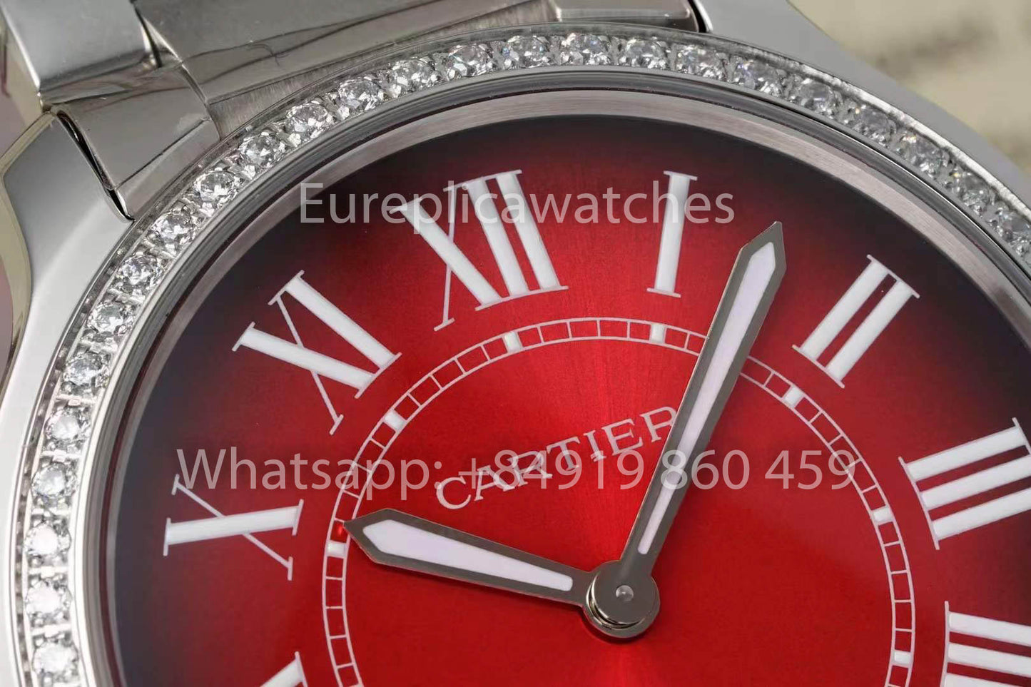 Cartier Ronde Must De Cartier 36mm Custom Diamond 1:1 Best Clone AF Factory Red Dial