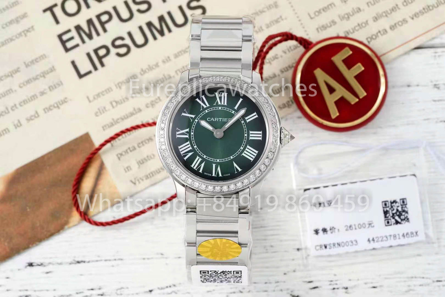 Cartier Ronde Must De Cartier 29 mm diamants personnalisés 1:1 Meilleur clone AF Factory Cadran vert