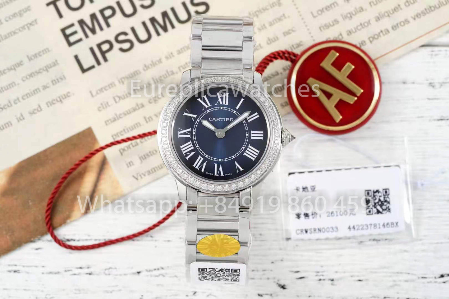 Cartier Ronde Must De Cartier 29 mm diamants personnalisés 1:1 Meilleur clone AF Factory Cadran bleu