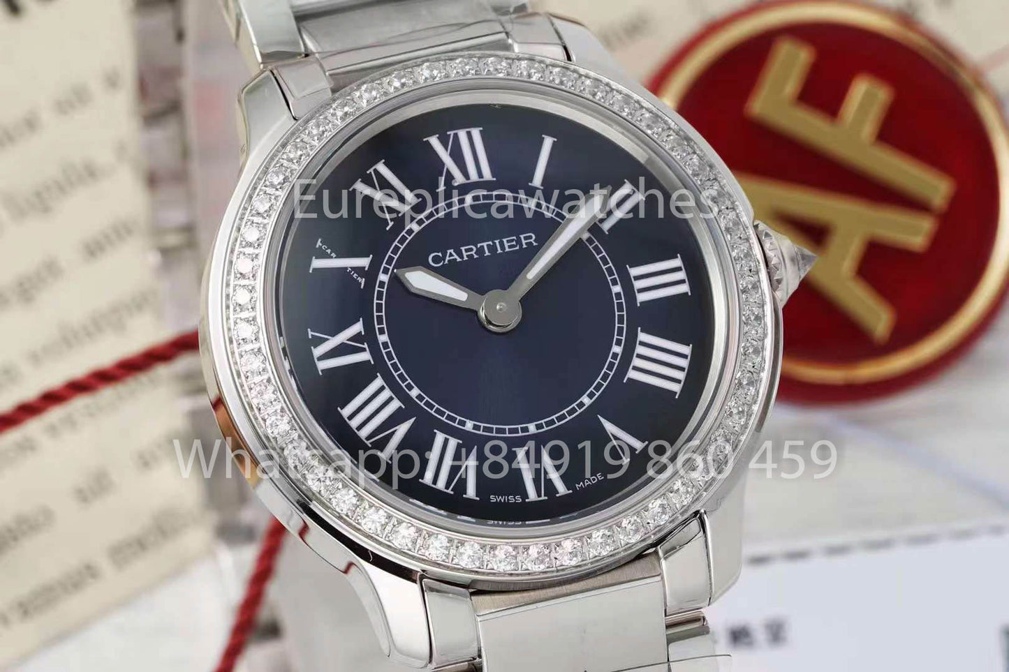 Cartier Ronde Must De Cartier 29 mm diamants personnalisés 1:1 Meilleur clone AF Factory Cadran bleu