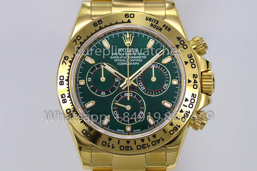 Rolex Daytona 40 en or jaune, cadran vert arabe, 116508, 1:1, Super Clone ZF, édition pondérée d'usine