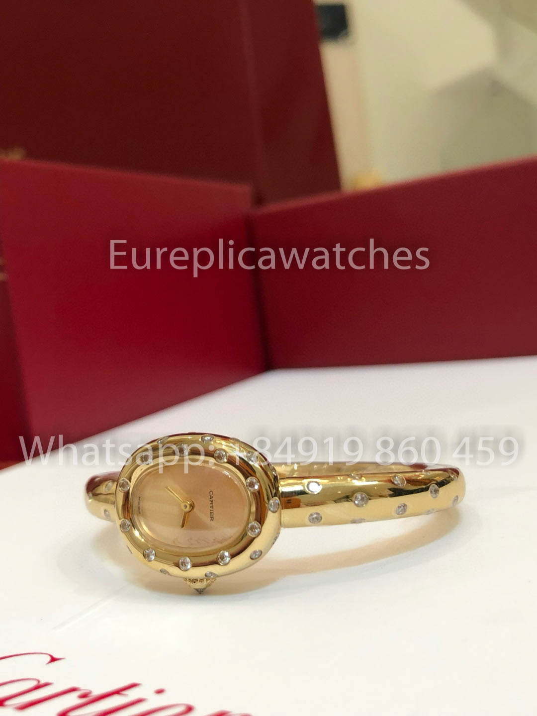 Cartier Lady Baignoire Badewanne 1:1 Beste Version 18 Karat Echtgold und Moissanit-Diamanten