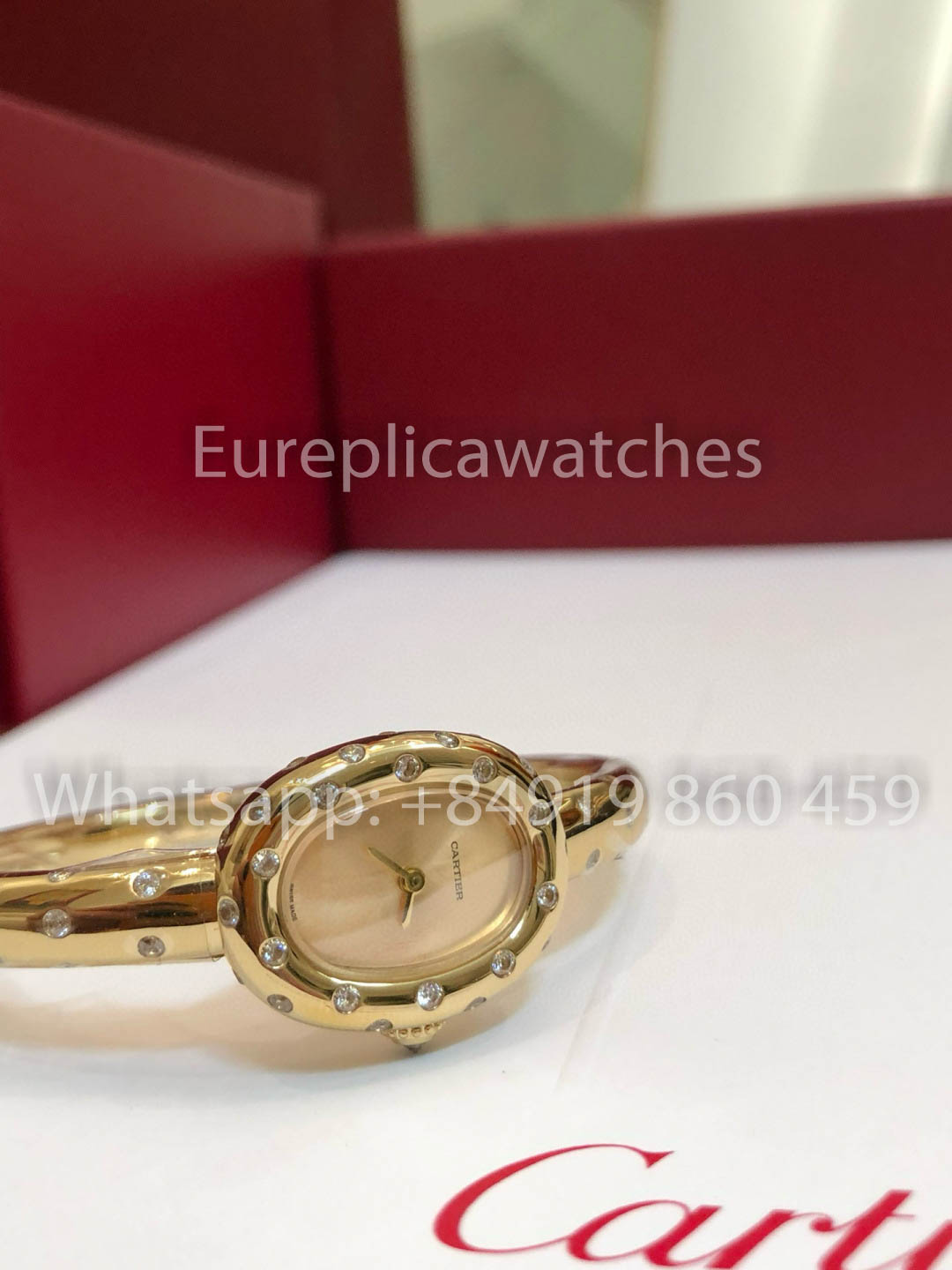 Cartier Lady Baignoire Badewanne 1:1 Beste Version 18 Karat Echtgold und Moissanit-Diamanten