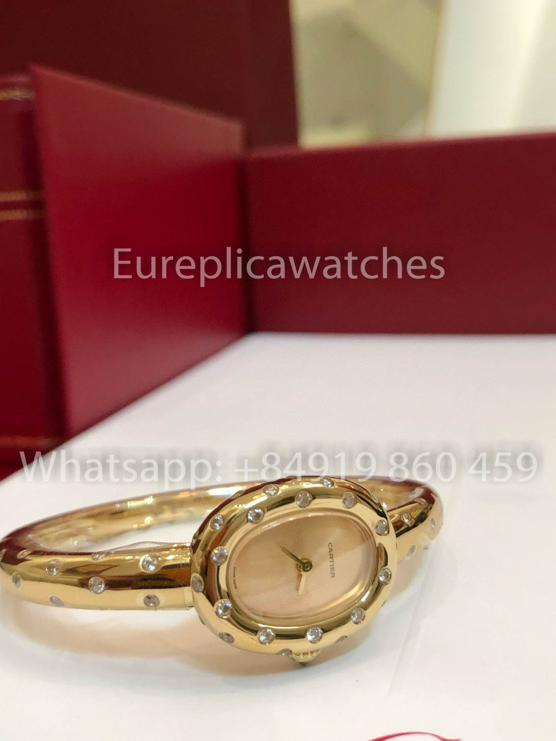 Cartier Lady Baignoire Badewanne 1:1 Beste Version 18 Karat Echtgold und Moissanit-Diamanten