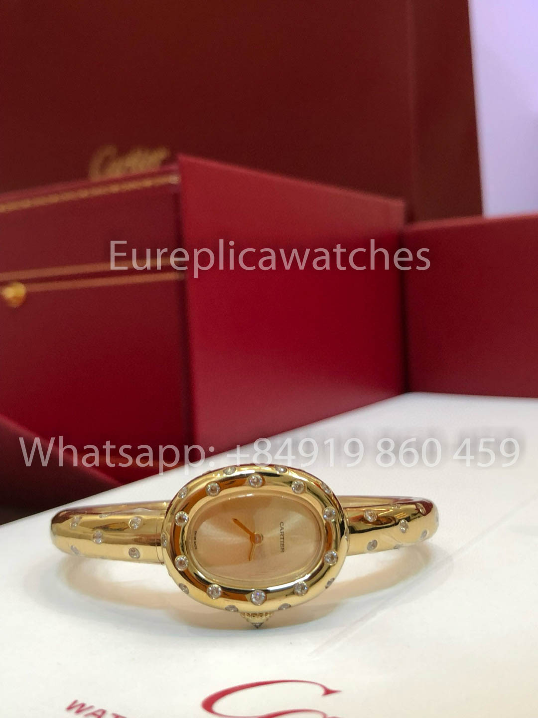 Cartier Lady Baignoire Badewanne 1:1 Beste Version 18 Karat Echtgold und Moissanit-Diamanten