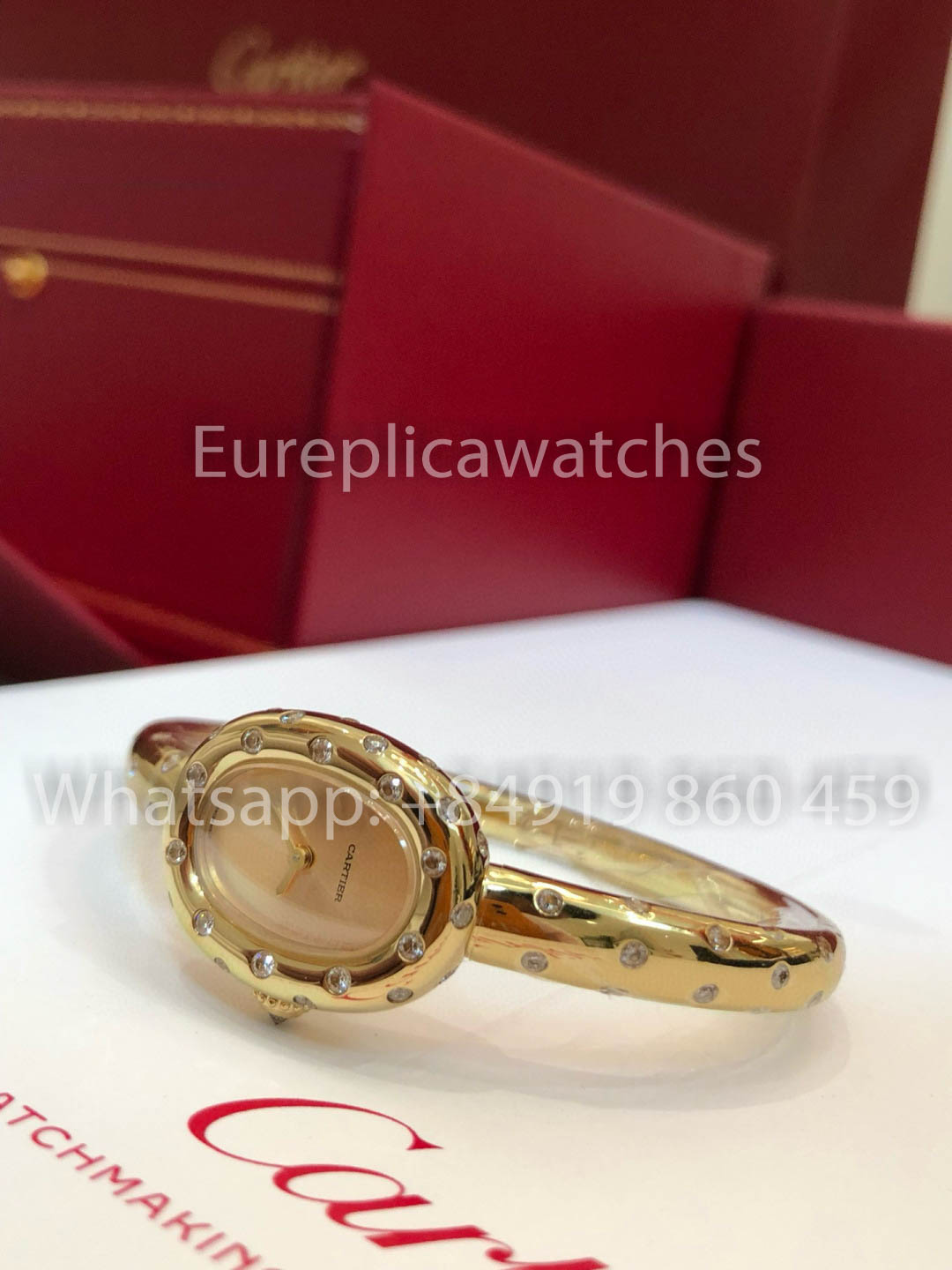 Cartier Lady Baignoire Badewanne 1:1 Beste Version 18 Karat Echtgold und Moissanit-Diamanten