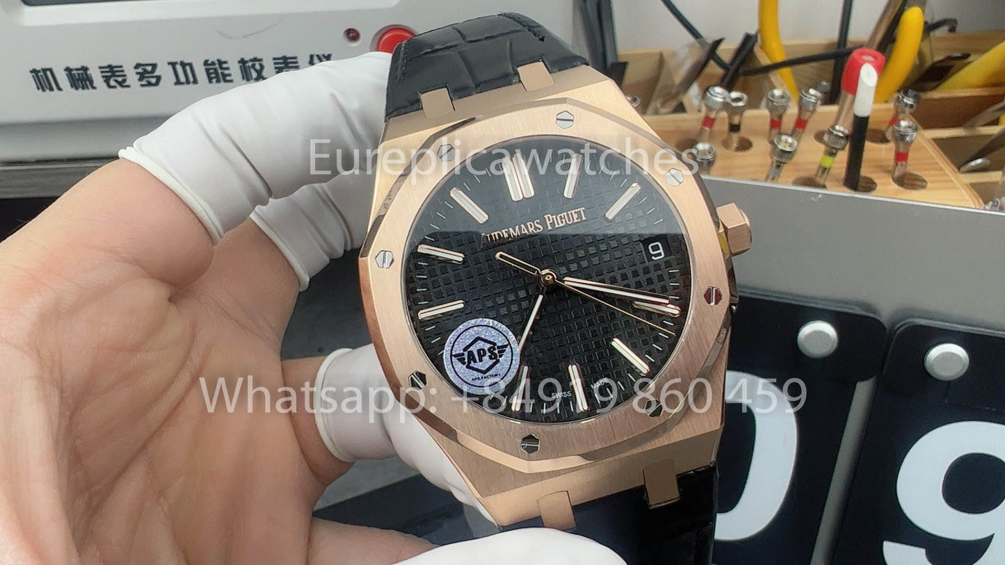 Audemars Piguet Royal Oak 15510ST de l'usine APS 1:1 Meilleure version Cadran noir Bracelet en cuir