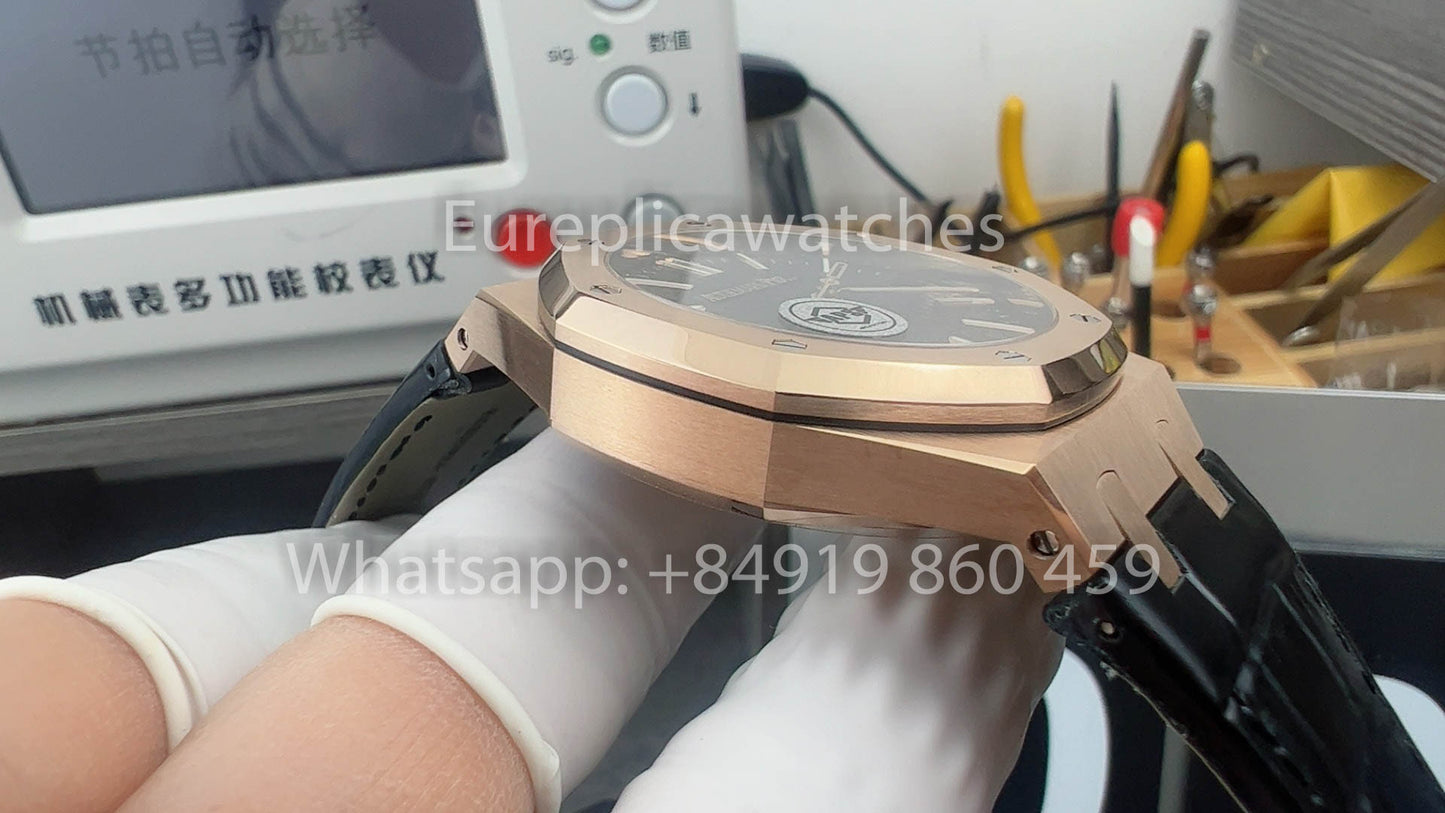 Audemars Piguet Royal Oak 15510ST de l'usine APS 1:1 Meilleure version Cadran noir Bracelet en cuir