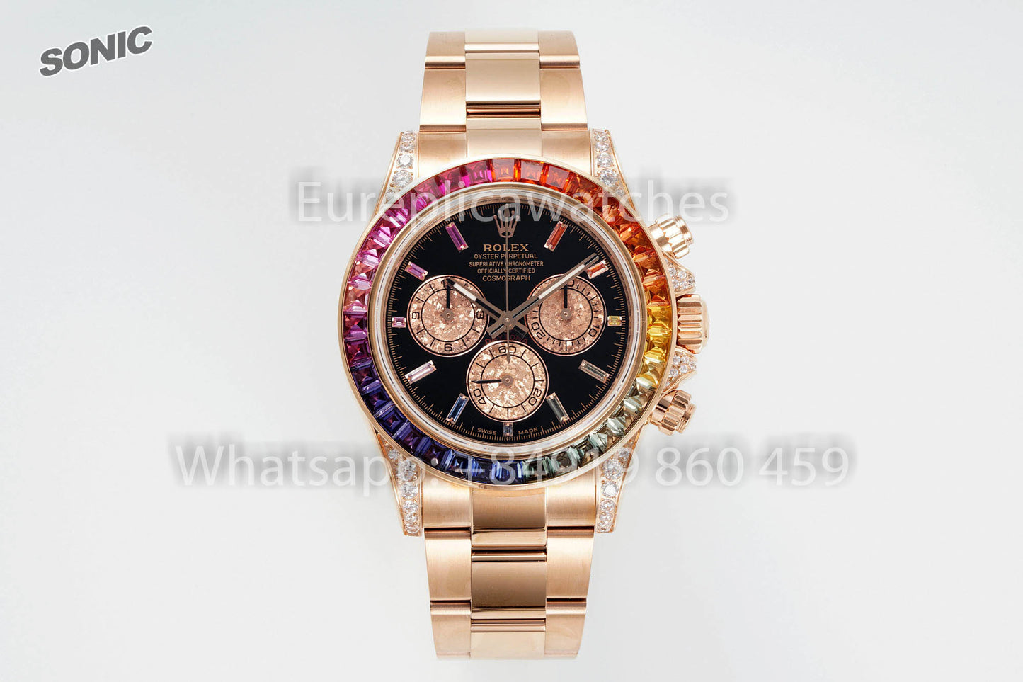 Rolex Daytona Rainbow Cadran Diamant Or Rose 40 mm 1:1 Super Clone Sonic Factory