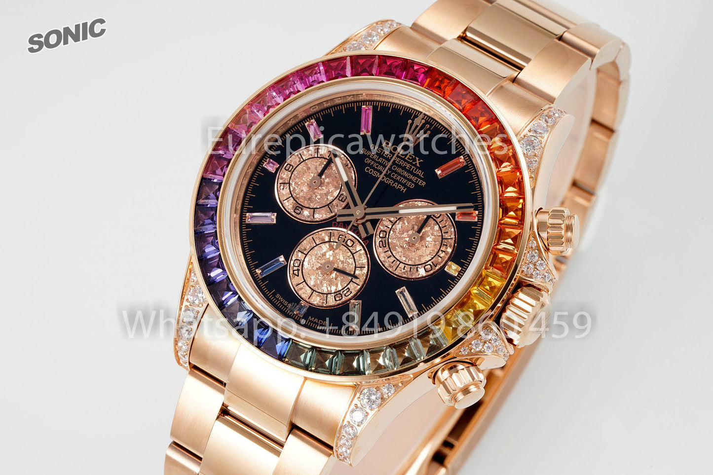 Rolex Daytona Rainbow Cadran Diamant Or Rose 40 mm 1:1 Super Clone Sonic Factory