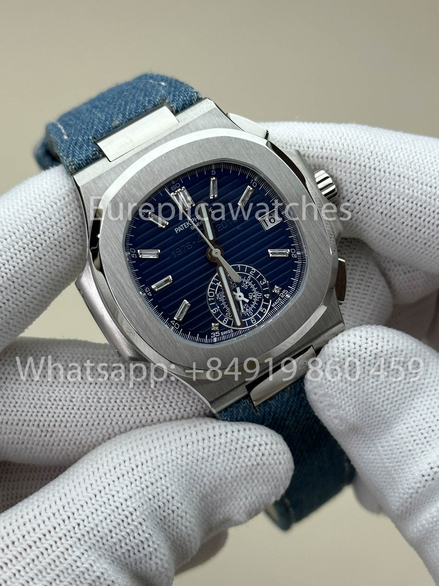 Patek Philippe Nautilus 5980/1G-001 1:1 Beste Version 3K Factory V3 Verbesserte Kristallindizes Zifferblatt Lederarmband
