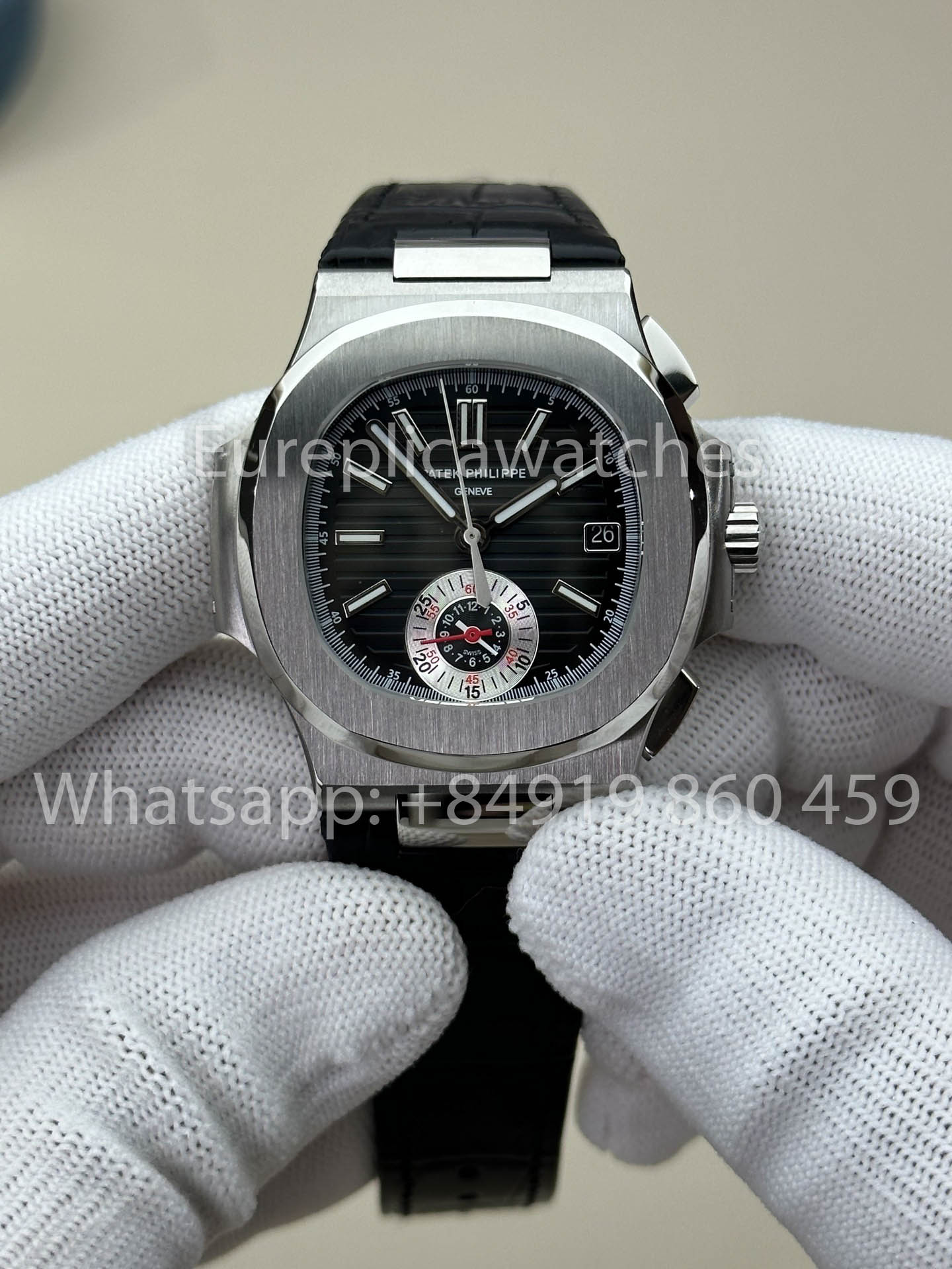 Patek Philippe Nautilus 5980/1A-001 1:1 Beste Version 3K Factory V3 Verbessertes Lederarmband Graues Zifferblatt