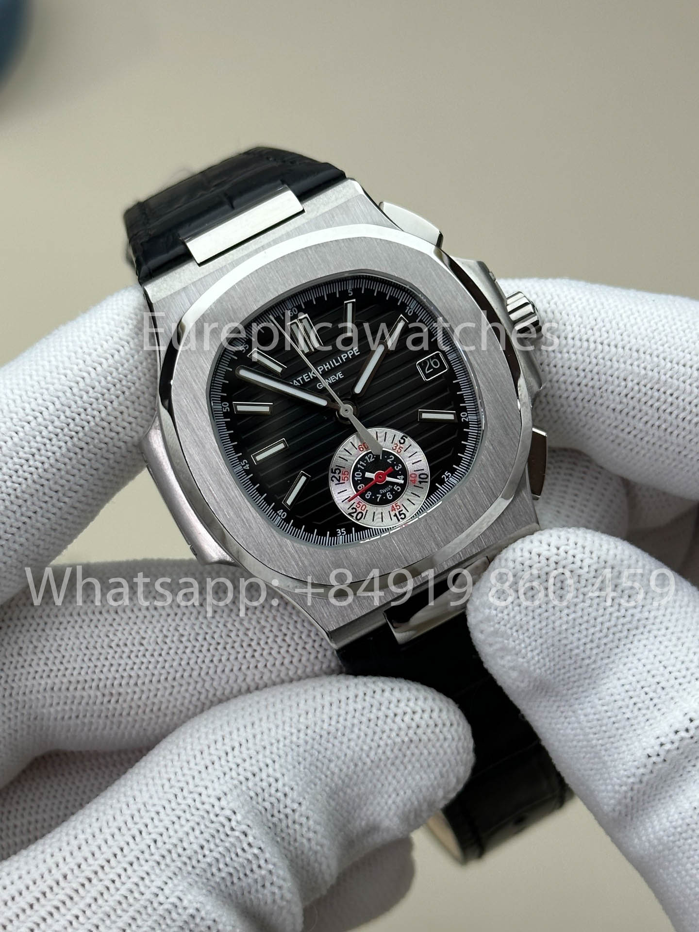 Patek Philippe Nautilus 5980/1A-001 1:1 Beste Version 3K Factory V3 Verbessertes Lederarmband Graues Zifferblatt