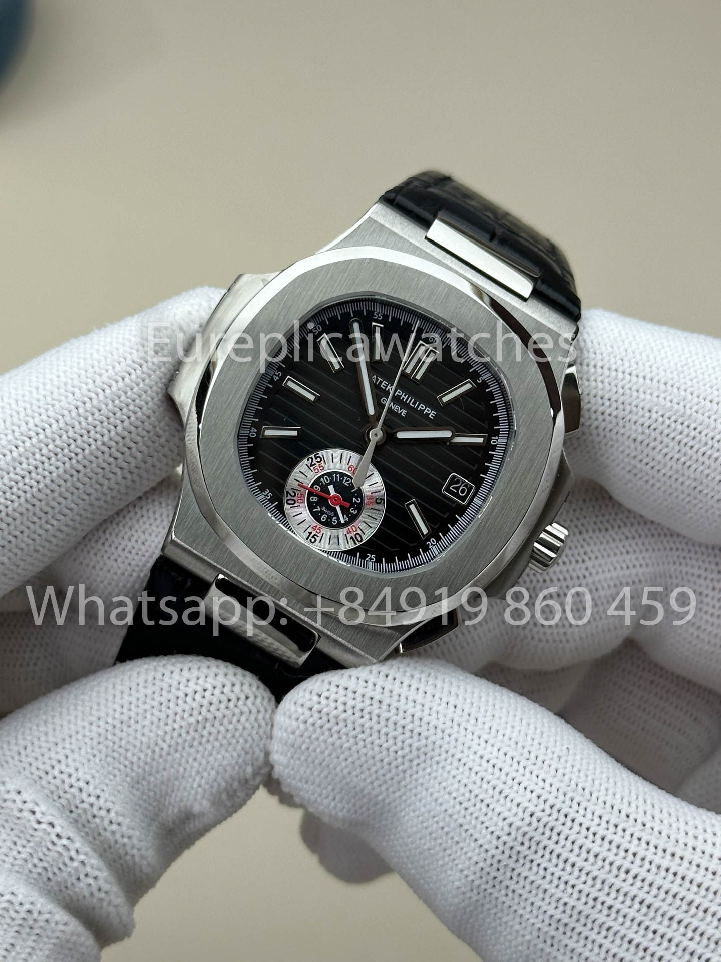 Patek Philippe Nautilus 5980/1A-001 1:1 Beste Version 3K Factory V3 Verbessertes Lederarmband Graues Zifferblatt