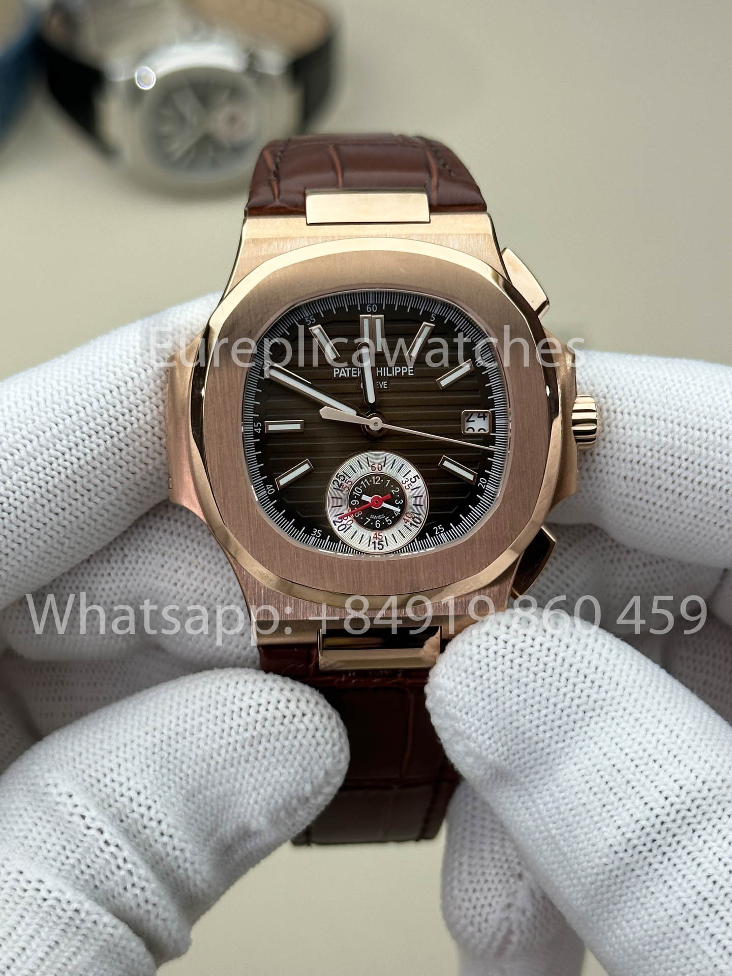 Patek Philippe Nautilus 5980R-001 1:1 Beste Version 3K Factory V3 Verbessertes Lederarmband Braunes Zifferblatt
