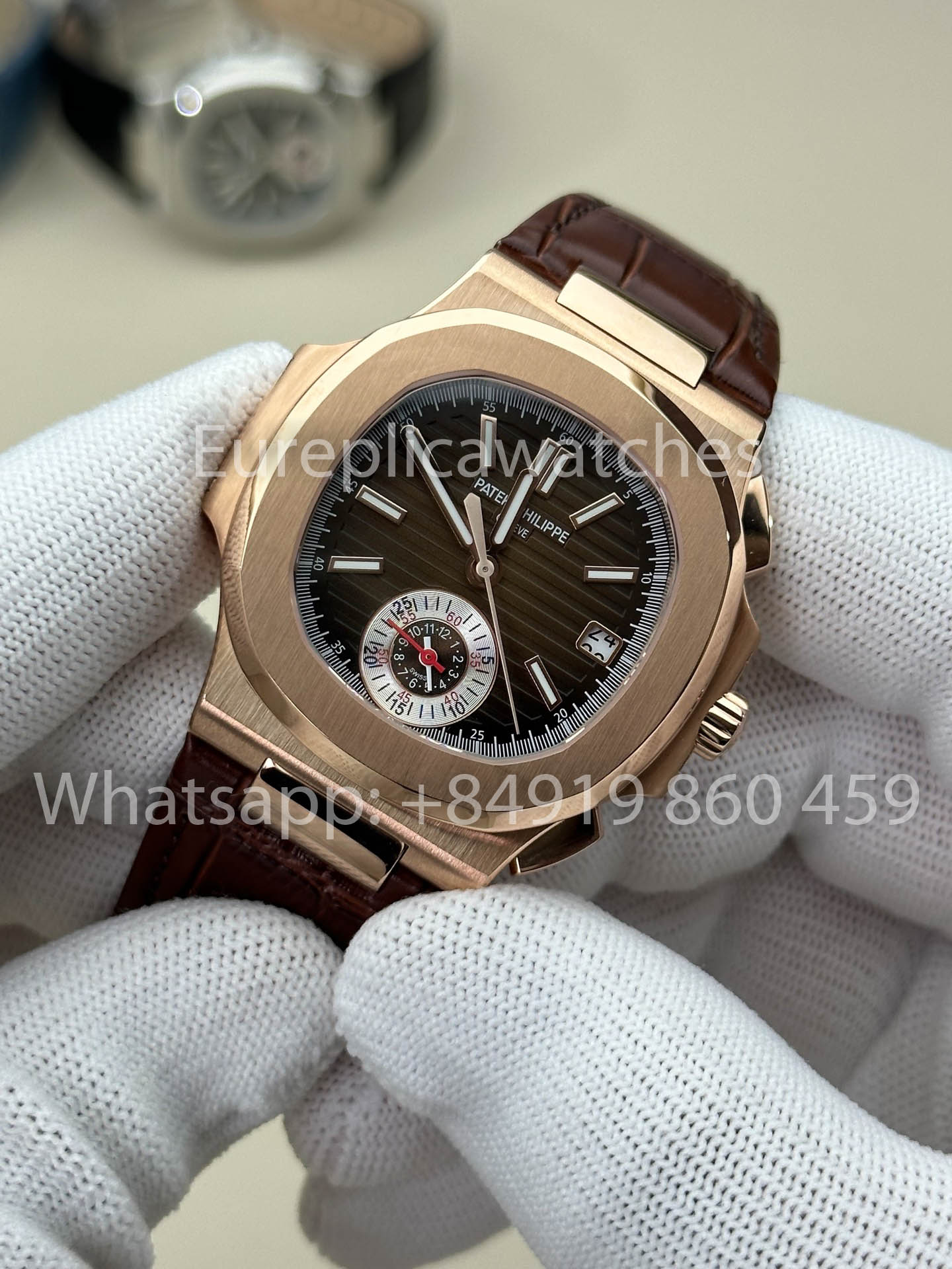 Patek Philippe Nautilus 5980R-001 1:1 Beste Version 3K Factory V3 Verbessertes Lederarmband Braunes Zifferblatt