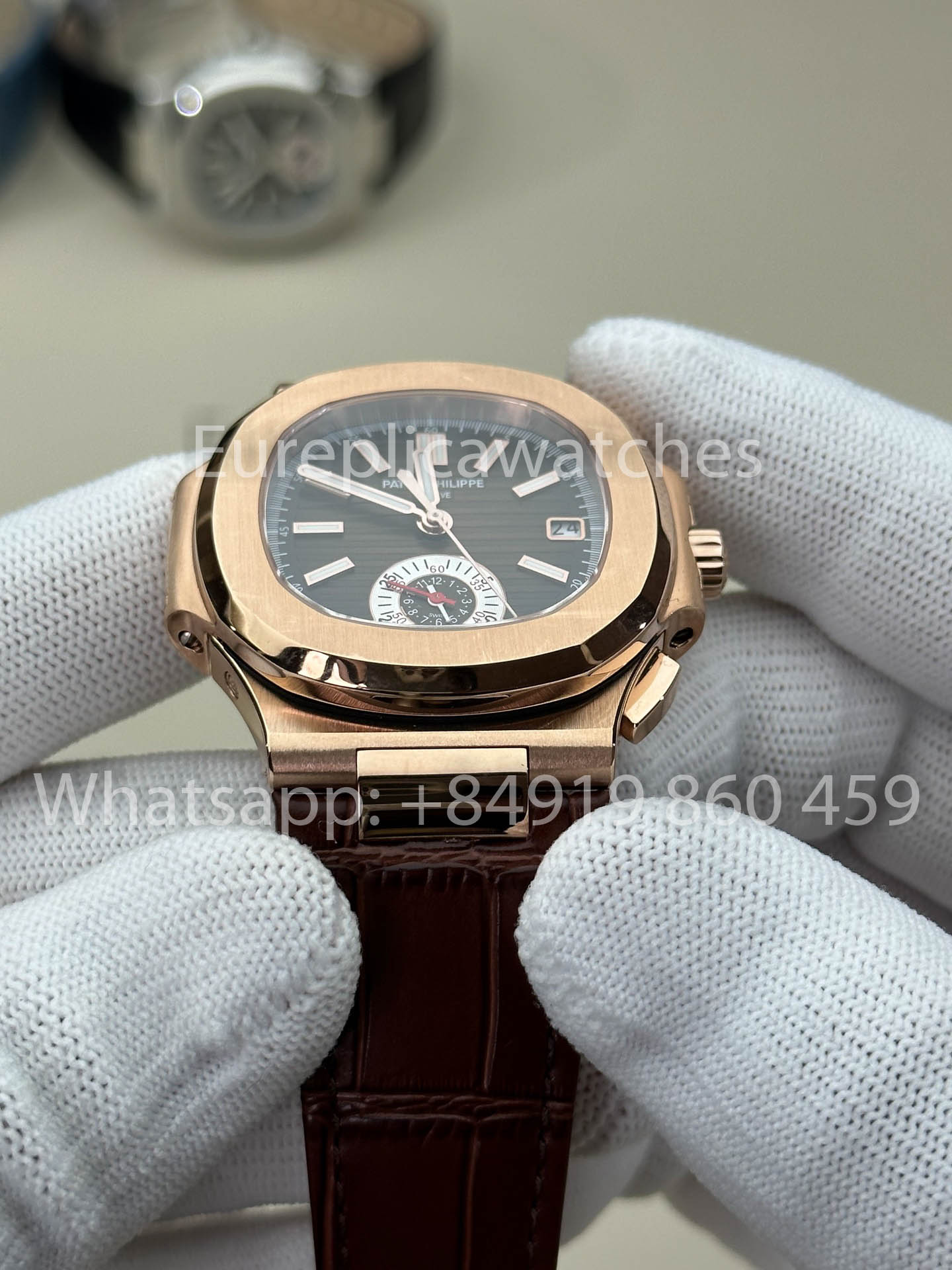 Patek Philippe Nautilus 5980R-001 1:1 Beste Version 3K Factory V3 Verbessertes Lederarmband Braunes Zifferblatt
