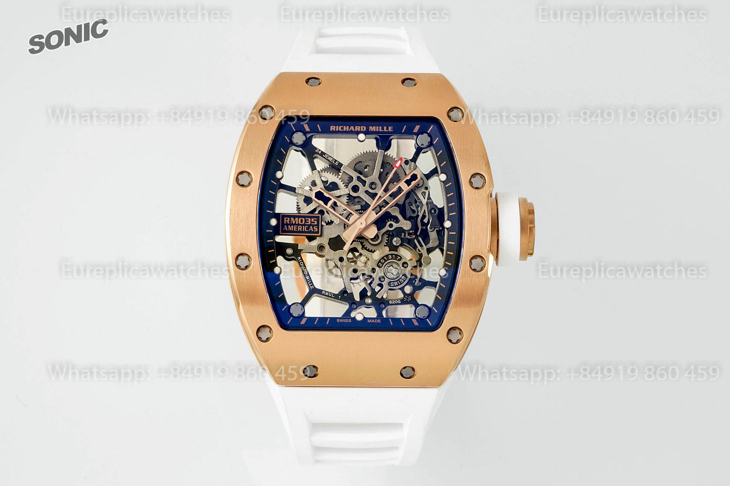 Montre Richard Mille RM035 Americas Gold Toro 1:1, meilleure version Sonic Factory V4, bracelet blanc