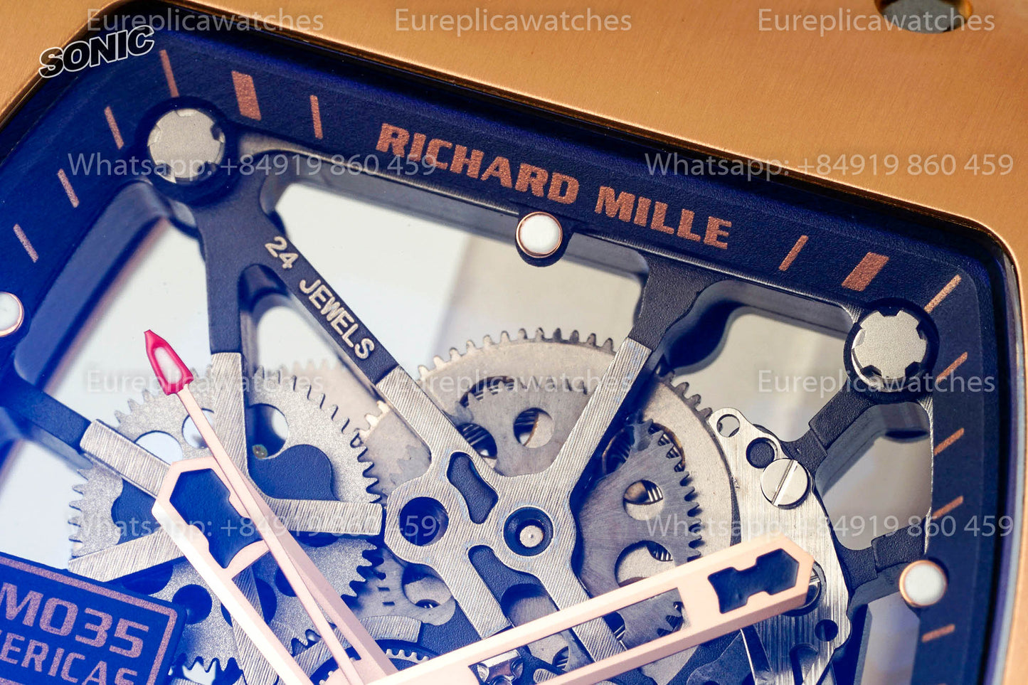 Montre Richard Mille RM035 Americas Gold Toro 1:1, meilleure version Sonic Factory V4, bracelet blanc