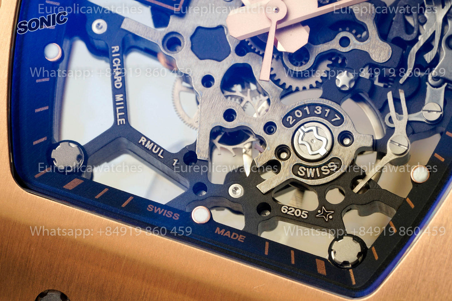 Montre Richard Mille RM035 Americas Gold Toro 1:1, meilleure version Sonic Factory V4, bracelet blanc