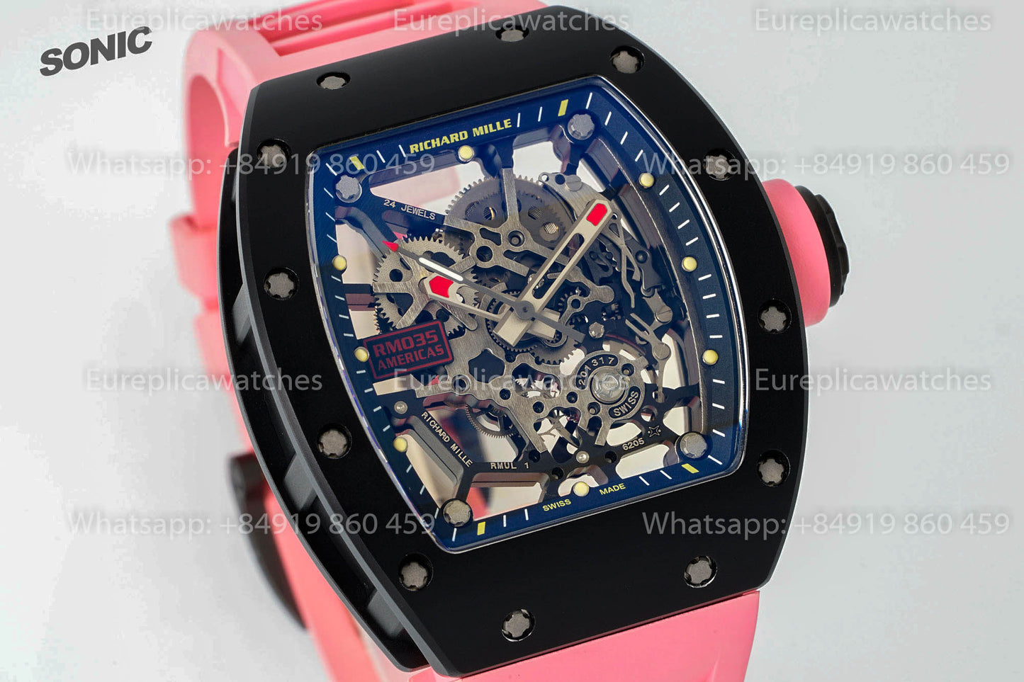 Richard Mille RM035 Americas Black Toro 1:1 Best Version Sonic Factory V4 Pink Strap