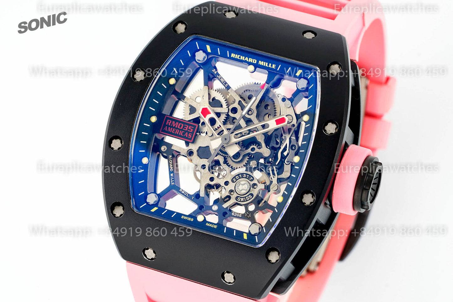 Richard Mille RM035 Americas Black Toro 1:1 Best Version Sonic Factory V4 Pink Strap