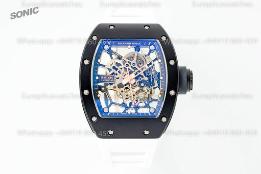 Richard Mille RM035 Americas Black Toro 1:1 Best Version Sonic Factory V4 White Strap